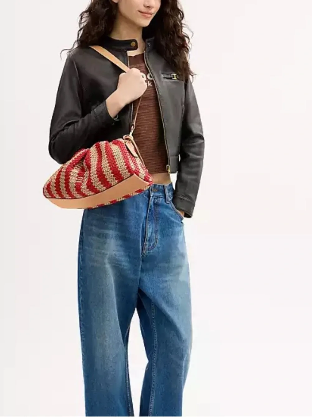 Coach Stripe Faye Bag with Leather Trim-CER31